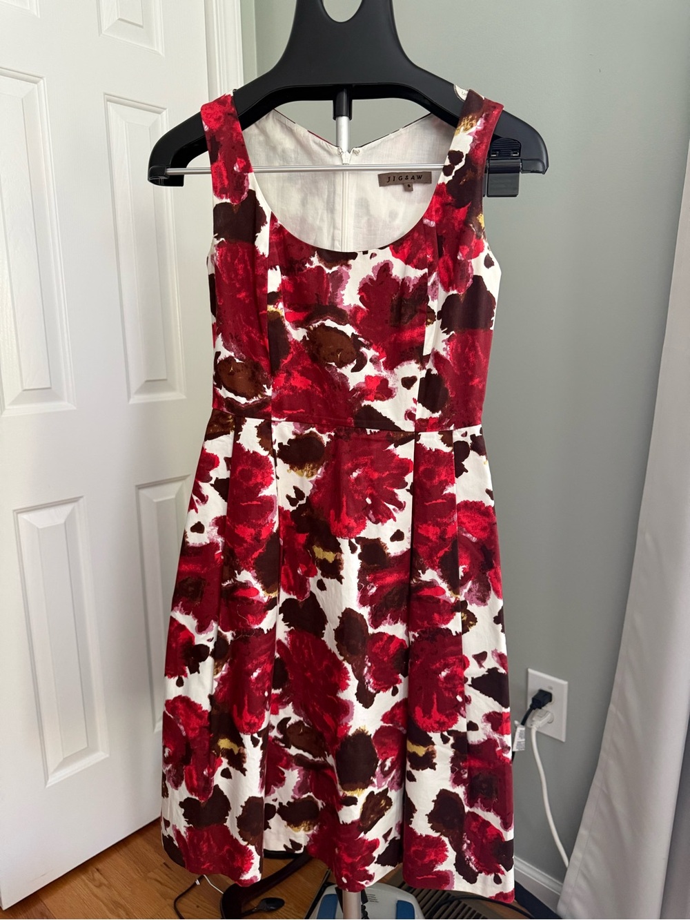 Jigsaw 100% Cotton Floral Fit & Flare Dress Romantic Tea Garden Party Size 8